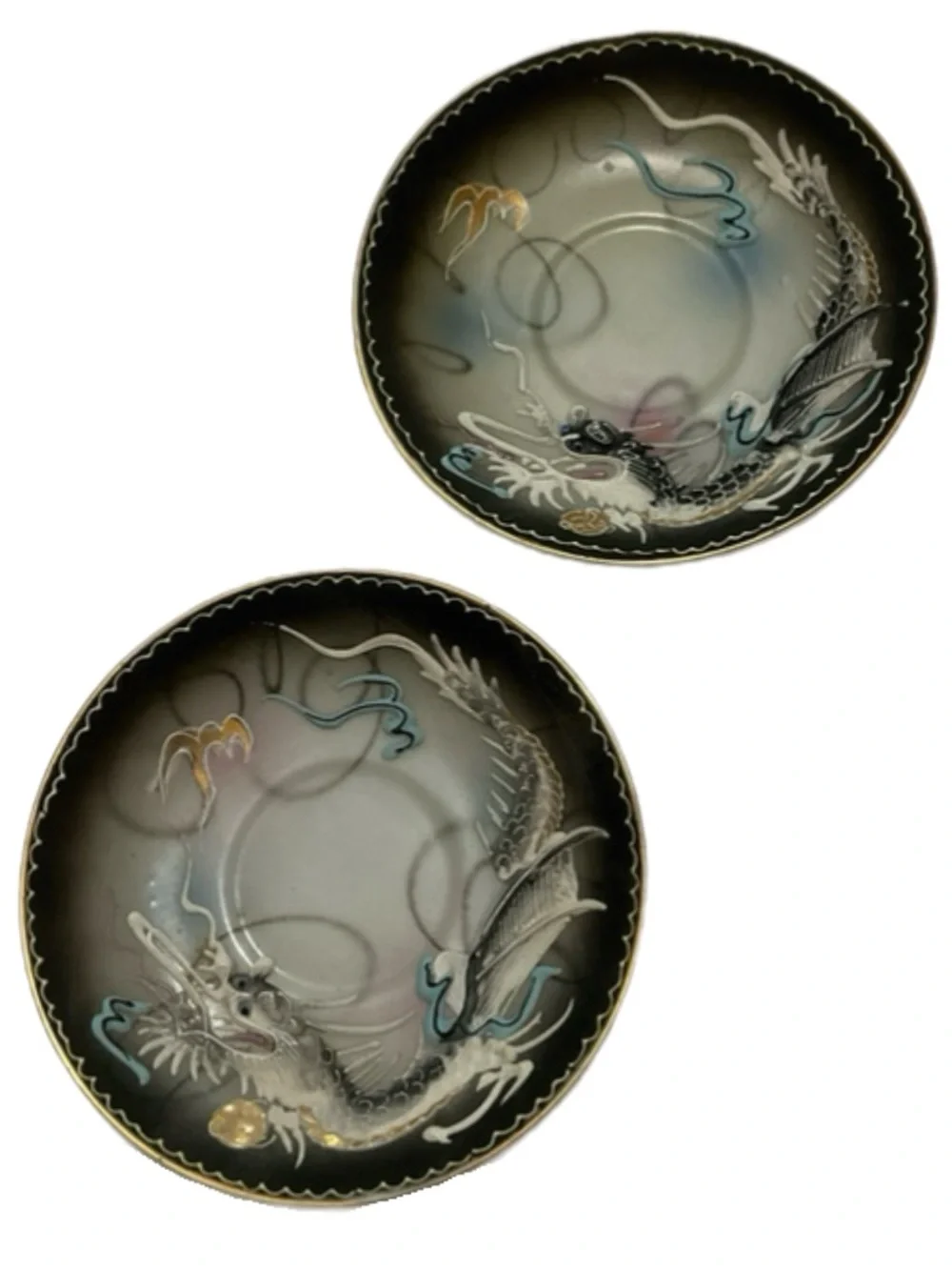 6 Lithophane Dragonware Moriage Teacups - Japanese